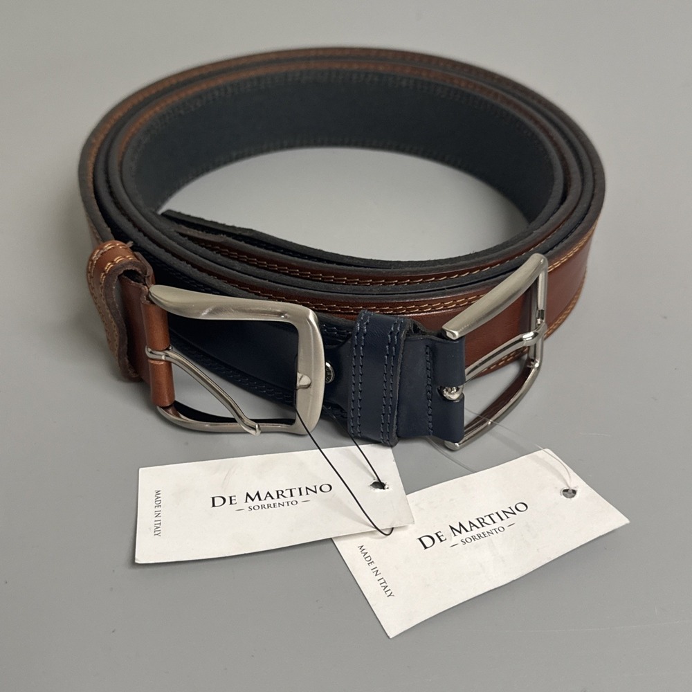 Lot 2 NWT De Martino Sorrento Genuine Leather Belts Blue Brown Size 45 Italy - Picture 1 of 7